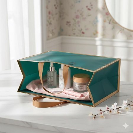 50 كيس هدايا نايلون يد وإطار ذهبي حجم 35*40 سم